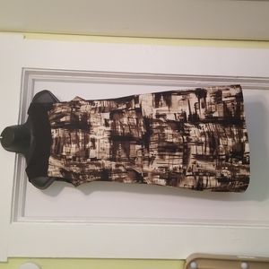 AGB No Sleeves Dress brown & cream brushed - size 10P - 18" back zipper